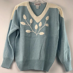 Maurada VTG Lambswool/Angora Rabbit Hair Blend V-Neck Embroidered Sweater L